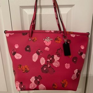Coach F35161 Limited Edition Floral Zip Top Tote Handbag Pink